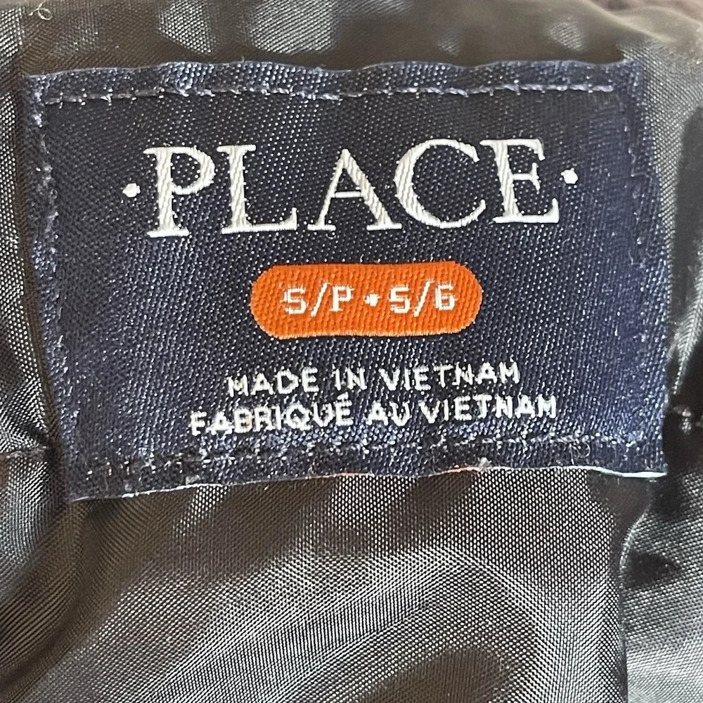 Children's Place Hooded Fall Winter Jacket Colorblock Black Gray Pattern S /5-6